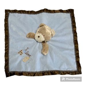Carters Child of Mine Lovey Security Blanket I Love Hugs Bear Blue Brown 15"